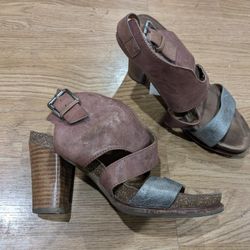 Sofft Vanita Womens Shoe Brown Metallic Leather Slingback Buckle Wedge Sandal 6