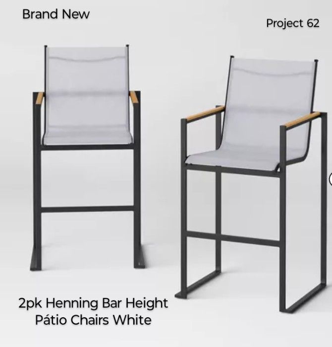 Brand New- Project 62 - 2 Pk Henning Bar Height Pub / Patio Chairs White