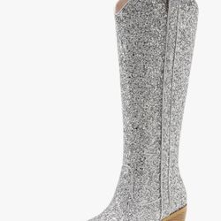 Cowgirl Boots Silver Glitter