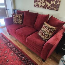 Plush Crimson Red Microfiber Sofa - Modern & Comfortable