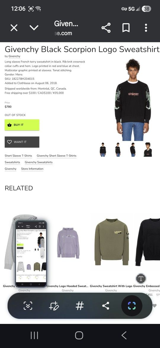 Givenchy Black Scorpion Logo Sweatshirt