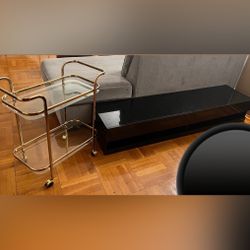 Bar Cart In Gold And TV Stand In Black (Both For Sell) 