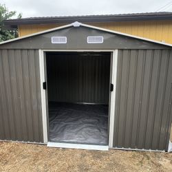 Sales $320.00!!!  (New in box) 8’ L x 10’ W x 6.’ H galvanized steel Metal Storage Shed Outdoor Garden Backyard 8’x10’ Storage. 