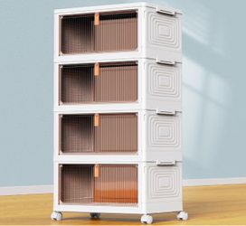4 Tier Plastic Storage Bins with Lid 23QT, Stackable Storage Bins Plastic Storage Bins with Wheels, Folding Storage Boxes, Organizers and Storage for