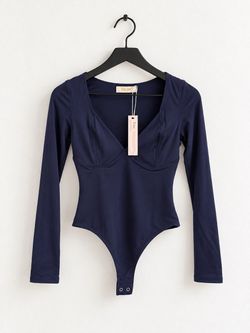 NWT • Double Lined Long Sleeve Bodysuit Navy Blue Size S
