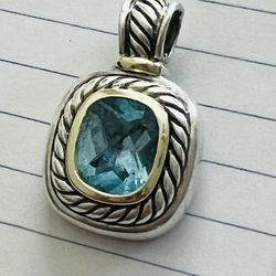 David Yurman Sterling 14k Gold Blue Topaz Pendant Albion