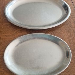 Vintage- 2 Oval Stainless Steel Platters 