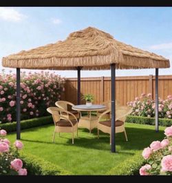 New 10x10ft Tiki Bar Gazebo with Straw Straw Roof, Hawaiian Style Tent,