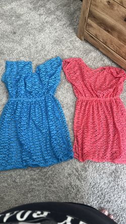mesh coverups dress dresses, blue and coral