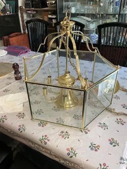 Brass and Glass Lantern Chandelier
