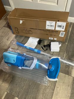 Cordless Pool Vacuum Above & Inground Pools, Powerful 1590 GPH Suction,Handheld Telescopic Pole up to 85.45", 1H Runtime, 2L Debris Bin, Rechargeable