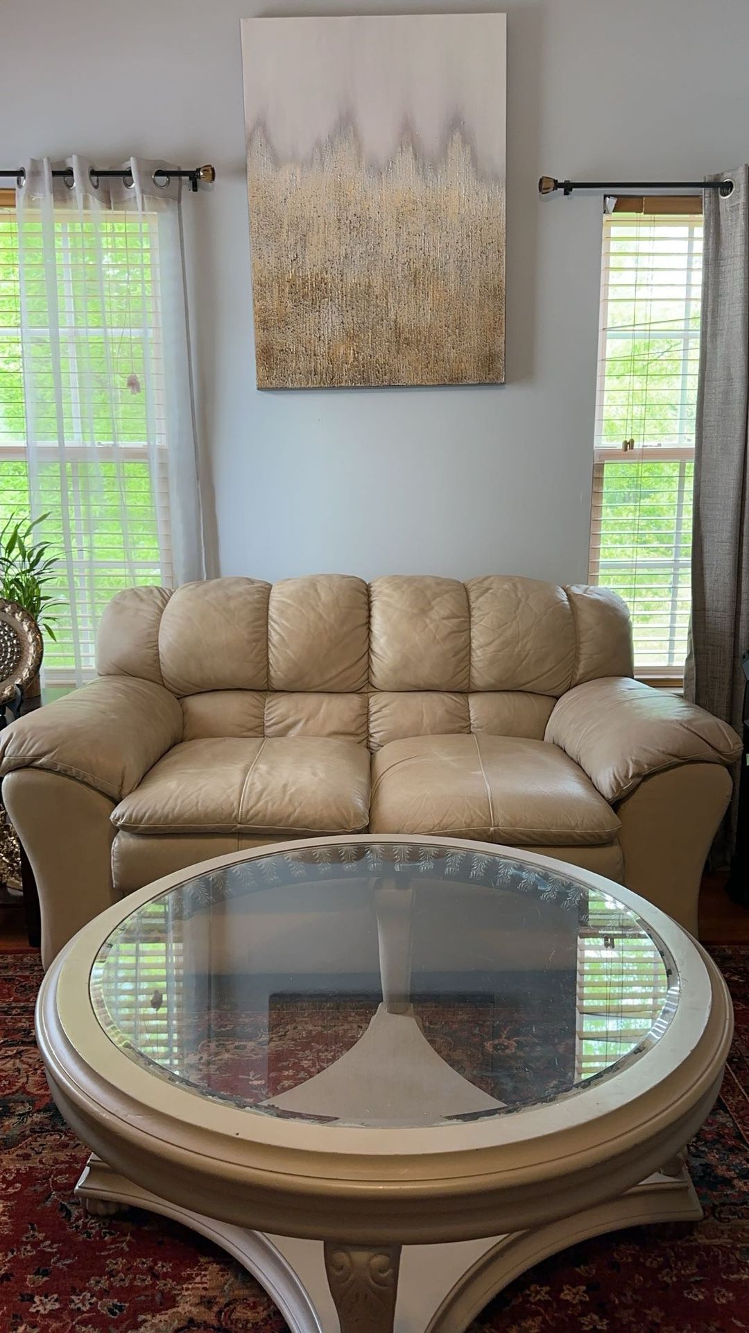LoveSeat, Glass Top Table 