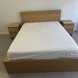 Queen Bed Frame, 2 Nightstands, Memory Foam Mattress