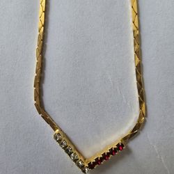 NEW RUBY CZ SNAKE CHAIN CHEVRON ACCENT STUNNING TIMELESS NECKLACE