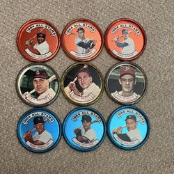 Vintage Lot Of 9 X 1964 Topps Baseball All Stars Steel Coins 