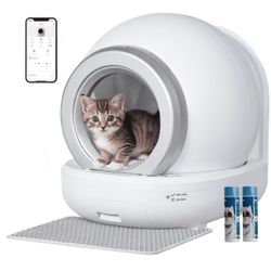 Homall Automatic Self-Cleaning Cat Litter Box with Plastic Pad, Smart Cat Litter Box with APP Control, White