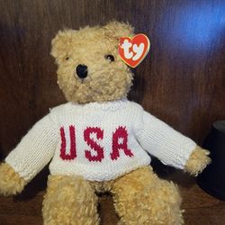 TY BEANIE BABIES 1992 “BABY CURLY” TEDDY BEAR USA SWEATER NEW