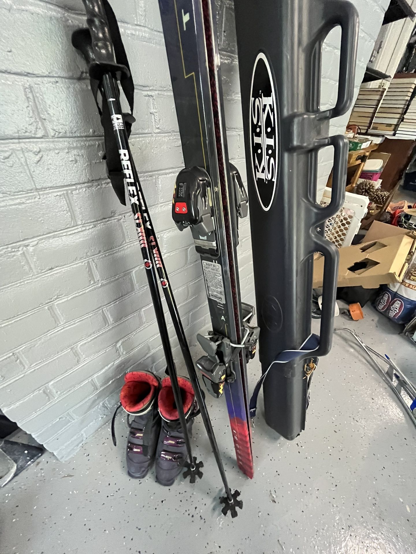 Set of Skis, Boots, Poles & Carrying Case