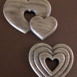 Vintage Pair of Homco Burwood Plastic Hearts Wall Decor -Blue/Grey  Made in USA 