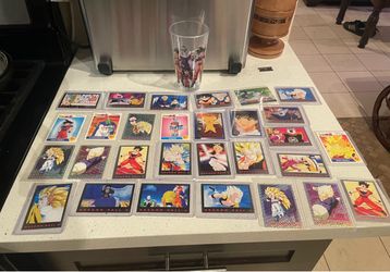 Collectible Dragon Ball Z cards 25 and glass