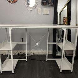 48 Inch White Desk W/ Power Outlets & Storage Shelves! 