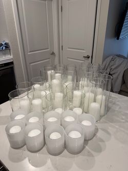 Bulk Lot Glass Cylinder Vases with White Pillar Candles