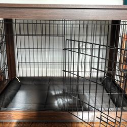 Dog Crate For Large Dog - Double Doors, Walnut