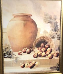Beautiful Fruit And A Pot Print Reproducción. Professionally Framed Ready To Hang