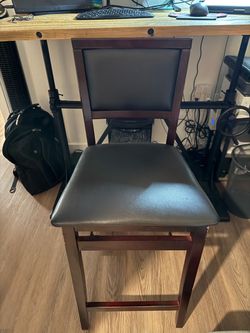 Bar Height Chair (folding) Dark Wood Faux Leather