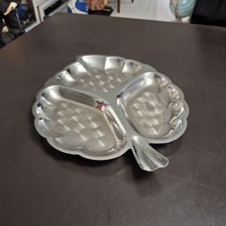 Vintage Mid 20th Century Kromex Pearl Leaf Stainless Steel 3 Compartment Serving Platter With Scalloped Edges & Handle 13.5" X 10"