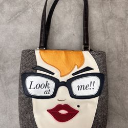 Retro Lady Face Purse Woman Canvas Vinyl Look At Me Handbag Novelty Box Bag