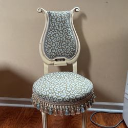 Beautiful Accent Chair With Leopard Cheetah Teal And Beige With Tassels Trim