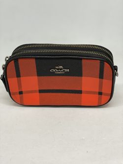 COACH Leather Red and Black Plaid Wristlet