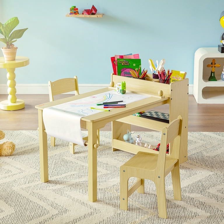 2-in-1 Kids Art Activity Table and Chair Set with Storage,