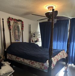 Dark Wood 4-poster Bed Frame