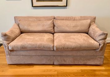 Italian Sofabed-Upholstered in a Tan Microsuede Fabric-Full Size