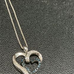 Sterling Silver Blue And White Diamond Heart Necklace
