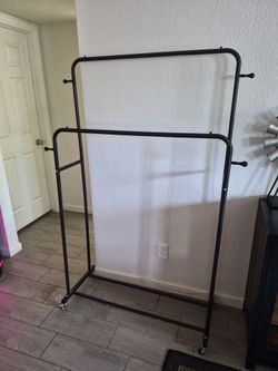 Black Double Rod Clothing Rack on Wheels