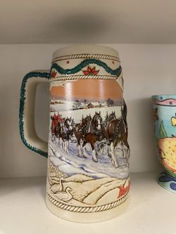 3D 1996 Budweiser Holiday Stein with American Homestead 1996 Budweiser Holiday Stein Budweiser Christmas Beer Mug. Beautiful large mug 3d.
