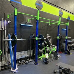 Squat rack Bench Press TRX Pull ups Medicine ball toss Pulleys