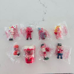 Lot of 8 small vintage wooden hand painted Christmas ornaments made in Taiwan  All are in their original plastic bag