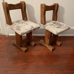 Vintage Set Of 2 Wooden Han Made Child's Chair Stool Seat