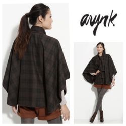 Arya K tie-front wool plaid cape (XS/S)