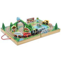 This is a Melissa & Doug Take-Along Railroad tabletop train play set. 