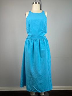 Karen Zambos Side Cutout Blue Cutout Halter Maxi Hi Low Dress Size XS