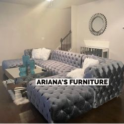 New Glam Grey Velvet Sectional Tufted 135x70