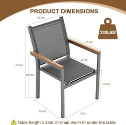 Set of 2 Stackable Patio Chairs, Aluminum Dining Chairs Breathable Textilene Chairs with WPC Armrests, 17" Seat Height, All Weather Design for Garden,