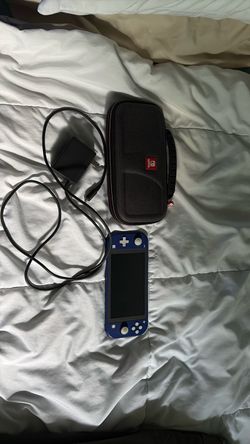 Blue Nintendo switch lite with case