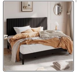 Queen Black Velvet Upholstered Platform Bed Frame