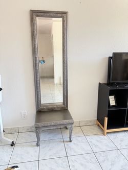 Stunning Silver Embossed Full Mirror and Matching Accent Stool (Used for 1 Day)